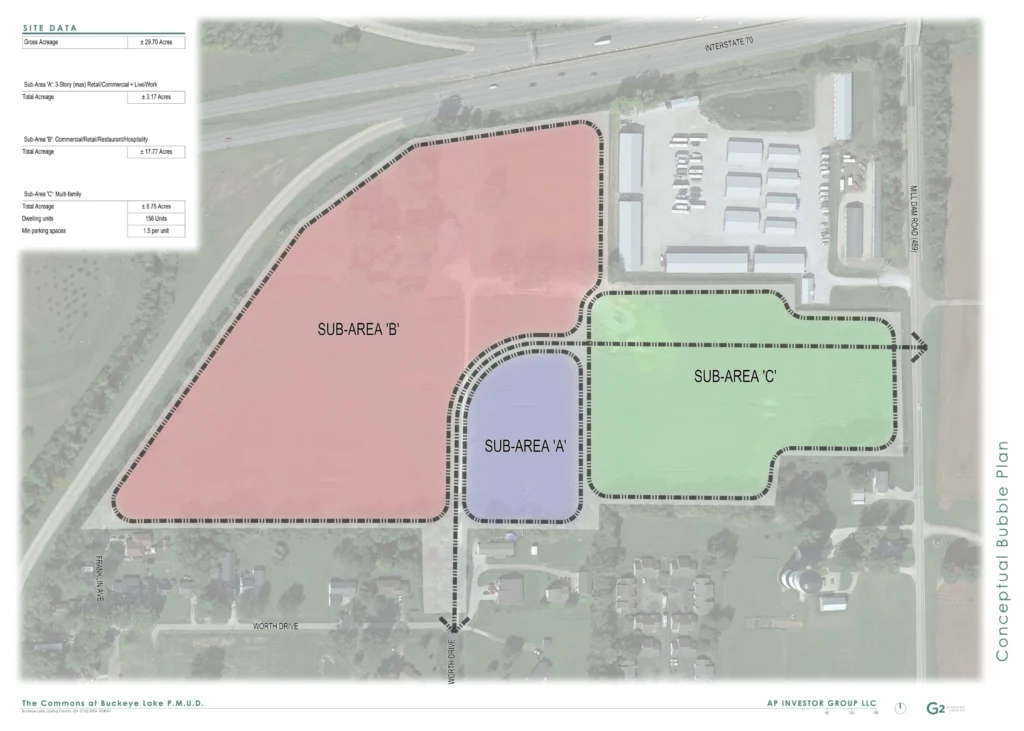 The Commons at Buckeye Lake: A 30-acre mixed-use development by AP Investors, featuring commercial, multi-family, and mixed-use spaces in Buckeye Lake, Ohio.